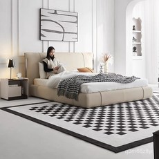 意式輕奢真皮床現代簡約傢用頭層牛皮雙人別墅大靠背主臥儲物婚床 WAOA, 頭層牛皮（單床+乳膠床墊）,1800*2000mm