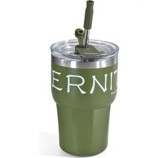 21온스 여행용 커피 머그 뚜껑과 빨대가 있는 단열 텀블러 이중 벽 진공 차 및 음료용 재사용 가능한 컵 초록색, Green