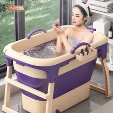 成人加高折疊特大號熏蒸泡澡桶，全身家用浴桶, 蜜粉浴桶,水療感【無蓋】-加厚加大-養生必備, 1個