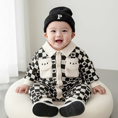 몽실이 체커베어 카라 우주복 아동 유아 신생아 아기 봄 가을 점프수트 외출복