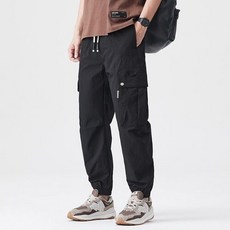 남성 바지 가볍고 편안한 캐주얼 밴딩 스트링 조거 트렌디 OP1, M, 1. 블랙 25071