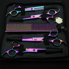 專業寵物美容剪刀7寸泰迪狗狗剪毛剪刀套裝 (平剪/V齒牙剪/翹剪/彎剪), 超值套裝 送包.梳子.擦布.調節器, 1個