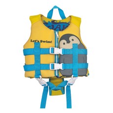 兒童企鵝圖案助泳背心，舒適安全，游泳輔助，可愛造型設計, 企鵝藍