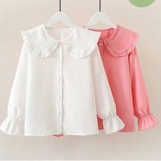 (당일출고)프릴카라 블라우스 초등여아 화이트 블라우스 합창복 단체 행사 핑크 여아 유아 공주 블라우스