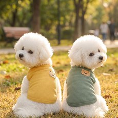 푸키 강아지 고양이 와플베어 나시 티셔츠 1+1, 1세트, 머스타드+카키