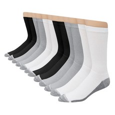 Hanes 남성용 맥스 쿠션 크루 양말 냄새 조절 기능이 있는 수분 흡수 멀티팩 화이트/그레이 발 바닥 - 6팩 172124, 12, 블랙/화이트/그레이 - 12팩