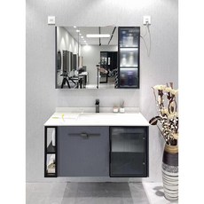 現代簡約實木陶瓷一體盆浴室櫃組合, 1個