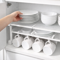 STAYNE 길이+높이조절 주방 그릇 선반 접시 정리대 상부장 무타공 랙, 화이트, 1개