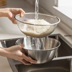 漏網篩子316不銹鋼瀝水籃兩件套家用廚房漏盆洗菜細孔瀝水籃漏水淘米過濾, 1個, 特厚316抑菌材質,23CM特厚盆 一個裝