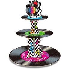 1950년대 로큰롤 음악 파티 장식 기록 컵케이크 스탠드 비닐 레코드 컵케이크 홀더 음악 50년대 레트로 테마 음악 파티 용품을 위한 디저트 타워를 멈추지 마세요, 1개