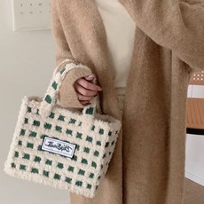 台灣熱銷 2023棋盤格小方格手工編織包珊瑚絨網格自製作diy材料包新年禮物, 綠色方格材料包不含標籤, 1個