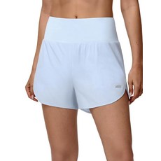 MIER 여성용 2-in-1 주머니가 있는 운동용 러닝 반바지 7.6cm(3인치) 하이 웨이스트 퀵 드라이 액티브 운동 메시 안감 포함 라이트 핑크 S, 라이트 블루