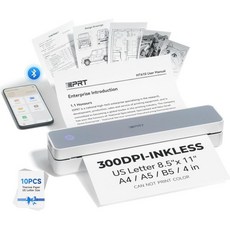 iDPRT 휴대용 블루투스 A4 열전사 프린터 300DPI, White