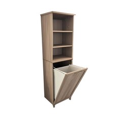 浴室收納櫃附髒衣籃，多層置物架，防潮落地式浴室櫃，浴室收納好幫手, 原木灰色, 1個