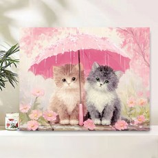 티레오 보석십자수 캔버스형 액자 50x40cm DIY 키트 3D 대형 장식용 그림 재물 동물 풍경 객실 풍수 인테리어, 1개, J18 고양이 우산