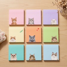 초코링샵 귀여운 동물 감성 포스트잇 강아지 고양이 점착 메모지 9종 세트, 힐링냥냥이9종세트