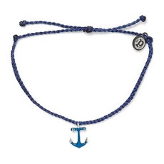 Pura Vida 美國手工船錨蠟線衝浪手鍊手環(多色可選)，展現海洋風格與冒險精神, 藍色船錨 深藍蠟線, 1個