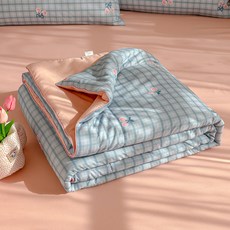 물세탁 가능한 면 여름용 이불 에어컨 이불 세탁기 사용 가능한 얇은 이불, 150*200cm 싱글 여름 이불, 작은 체리