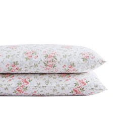 Laura Ashley Home - 새틴 컬렉션 베개 커버 2개 세트 100 면 실크처럼 매끄럽고 빛나는 광택 주름 방지 침구 표준 릴리안, Lilian Coral/Green/Sky Blue/Iv