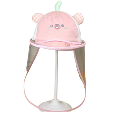 台灣24H速發 B1 獨賣 新生兒嬰兒外出防疫帽 寶寶按扣式防疫帽 0-8個月寶寶 兒童防飛沫帽 嬰兒防護面罩, 按扣款-熊熊粉+面罩 活動促銷