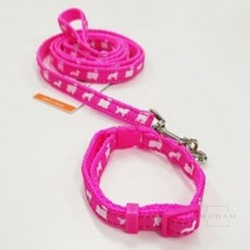 무담 펫츠컴퍼니 칼라 형광 도그프린팅 목줄세트 10mm 색상랜덤 애완견리드줄