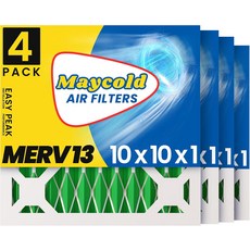 메이콜드 MERV 13 10x10x1 공기 필터4팩 고효율 주름형 AC 및 용광로 필터 실제 크기: 9.70 x 0.75 개별 포장 플라스틱, 20x20x1 2-PACK