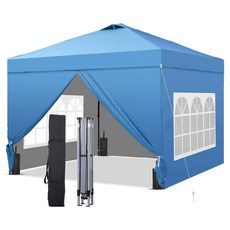 GDY 10x10 파티 캠핑 블루 색상의 사이드월 4개가 있는 캐노피 텐트 간편한 설치 야외 실버 코팅 비치 가제보스 모래주머니 카르파스., Navy Blue, 10x10 with 4