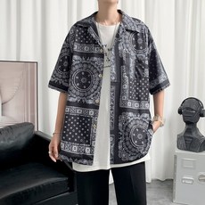 페이즐리 셔츠 반팔 남성 꽃 남방 재킷 여름 남자 건달 조폭 깡패 패턴 티셔츠 휴양지룩