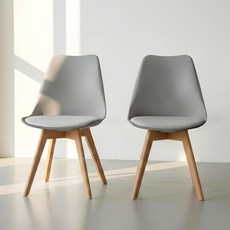 팬물산 이지라이프 인테리어 가죽 쿠션 원목 에펠체어, 그레이, 2개