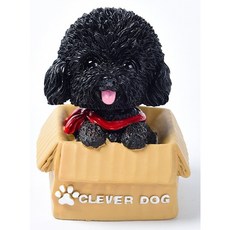 CLEVER DOG 紙箱狗搖頭公仔擺飾 汽車家居書桌擺件, 黑泰迪(領巾款)