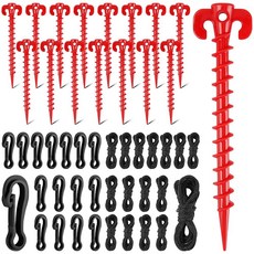 Qumenan 48피스 플라스틱 공기 주입식 말뚝 세트 텐트 후크 및 로프 포함 캠핑 듀티 페그 할로윈 크리스마스 마당 튼튼한 캐노피 (그린), 초록색