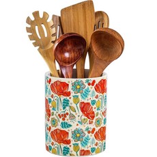 YOSCO 주방 기구 홀더 16.3cm 6.3인치 레드 플로럴 세라믹 조리기구 모던 식기 크록 카운터 농가 집들이 선물 장식 액세서리용 꽃 01 260915