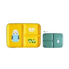 KOTORITACHI 日本製午餐盤，分隔兒童餐盤，可愛鸚鵡圖案，方形托盤，安全無毒材質, 1個, 午餐盤-虎皮鸚鵡(綠)