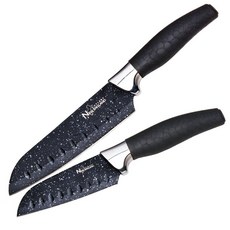New England Cutlery Marble Finish Plus 산토쿠 나이프 세트 12.7cm(5인치) 및 17.8cm(7인치) 블랙, 1개
