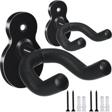 라라오크스 기타 걸이 벽걸이 2개 세트 후크 금속 홀더 블랙 어쿠스틱 일렉트릭 베이스 우쿨렐레 및 악기용, 2 Pack