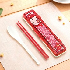 스푼젓가락 캐릭터식기 헬로키티 스쿨 소음방지 콤비세트 18cm 소리안나는수저 헬로키티수저통, 본품