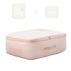 울트라 공간 절약형 자체 압축 오거나이저 옷 담요 베개 이불 침구 세트 등을 위한 이불 보관 가방 (카키 L - 54 x 42 30cm), 핑크