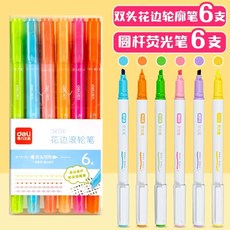 젤리 펜 필기 미술 용품 Y3NC 잉크 마커, D. 윤곽 펜 6개 + 원형 형광펜 6개 6색