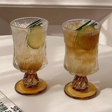 高腳杯 冰川高腳杯 北歐宮廷風輕奢高級感紅酒杯小衆咖啡杯果汁杯飲品杯子, 1個, 宮廷高腳杯 棕色底 四隻裝+清洗刷具1個, N/A