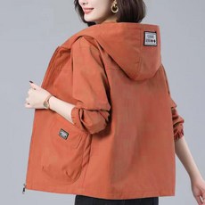 POMTOR 중년 여성 봄가을 빅사이즈 루즈핏 후드 집업 긴팔 숏 자켓 엄마옷