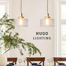 HUGO LIGHTING 日式復古黃銅雕刻吊燈 現代極簡風 餐吊燈 吧檯玻璃小吊燈 餐廳燈, 無開關,雙吊燈圓盤整組