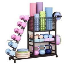 바퀴 달린 아령 정리대 요가매트 폼롤러 수납 바구니, 1개