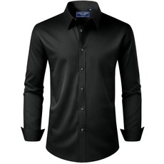 Alimens & Gentle 남성용 드레스 셔츠 레귤러 핏 스트레치 스테인 쉴드 긴소매 단색 비즈니스 웨딩 버튼 다운 셔츠 베이지. 4XL 268361, 블랙