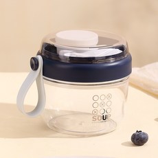 bibosi 도시락통 모닝 샐러드 컵 과일 밀폐 보관 야채 밀폐용기 과일 도시락 샐러드 용기 보관함 650ml, 4개, 블루
