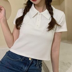 901M 크롭 카라 반팔티 크롭티 캐주얼반팔티 여자크롭카라반팔티