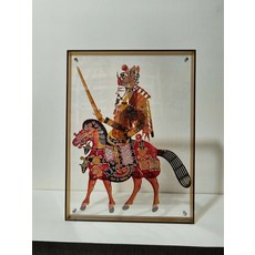 皮影 騎馬武將 牛皮雕刻 手工上色 仿古色 尺寸35x29cm, 如圖所示, 1個