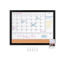 Aitakatta 4-in-1 벽용 드라이 지우개 캘린더 블랙 나무 프레임 43.2 x 33cm(17 x 13인치) 마그네틱 월간 및 주간 플래너 화이트보드 코르크 보드, Aitakatta 4-in-1 벽용 드라이 지우개 캘린