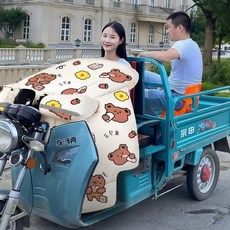 년형 전기 삼륜차 방풍 플리스 커버 보온 방수 오토바이 보호 윈드쉴드, H. 쌀짚곰-더 크고 넓어지고 + 벨벳 안감