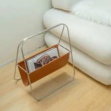 빈티지 가구 라이트 럭셔리 가죽 탄창 선반 스테인레스 스틸 접이식 책장 미드 센추리 디자인 거실 수납, 1) Brown, 1개