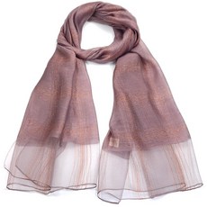 AnnaSofia 真絲混紡大尺寸披肩絲巾圍巾-朦紗絲線格 現貨(深藕粉系)